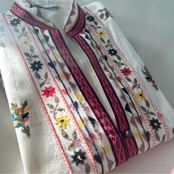 Zara Embroidered Linen Blend Floral Bird Jacket Shirt - Picture 4 of 17